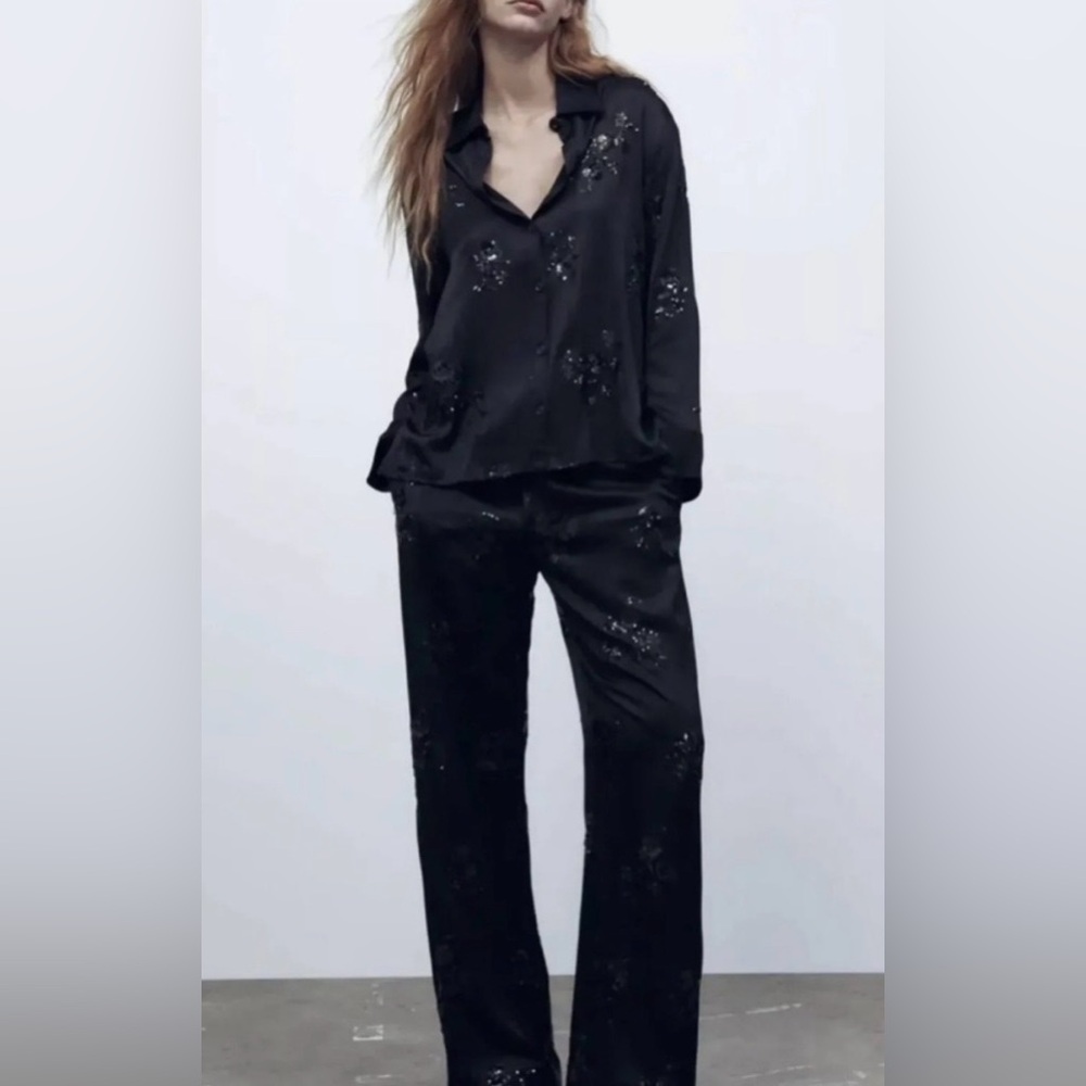 Zara Black Embellished Satin Jumpsuit - Picture 4 of 16